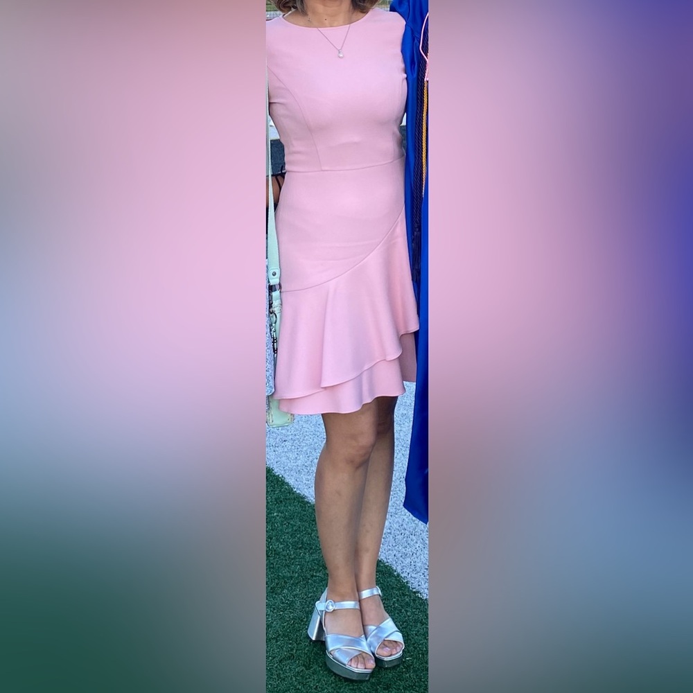 Shoshanna Pink Dress With long Sleeves and Tiered Bottom In Size 4